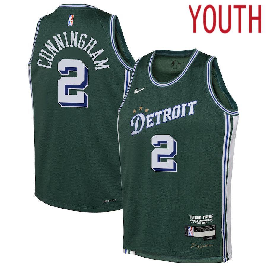 Youth Detroit Pistons 2 Cade Cunningham Nike Green City Edition 2022-23 Swingman NBA Jersey